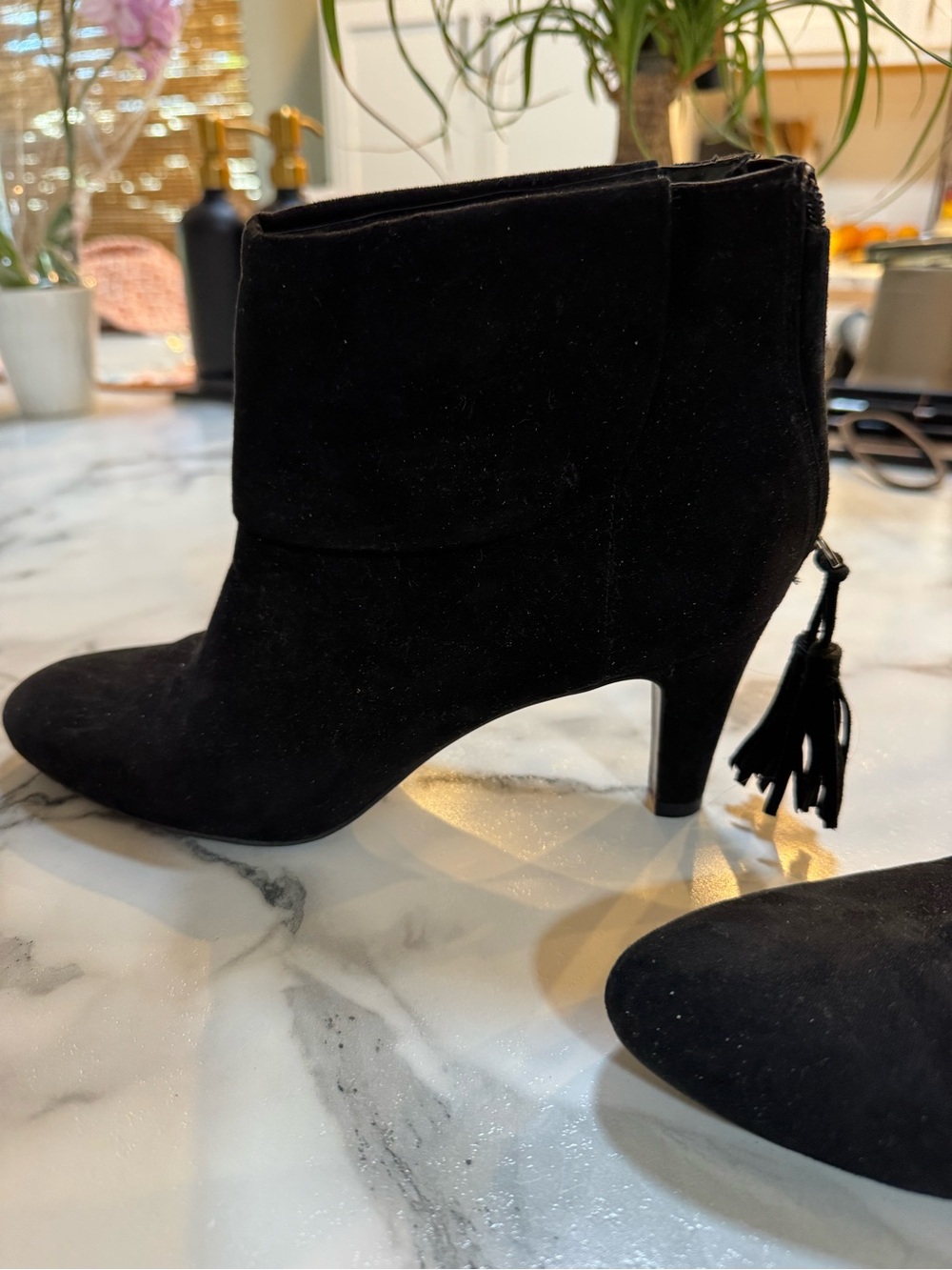 Black Suede Ankle Boot with Tassel Heel